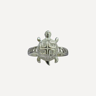 Tortoisie Silver Ring with Swastik  Tortoisie Silver Ring with Swastik
